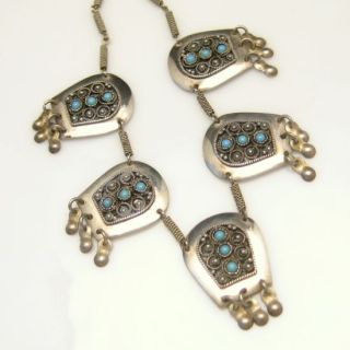 Israel Vintage 925 Sterling Silver Arabesque Necklace Turquoise Beads 