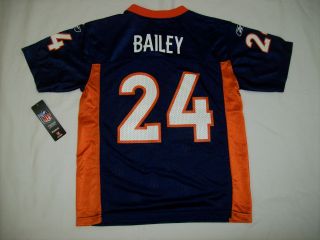 Denver Broncos Champ Bailey 24 Replica Navy Jersey Sz Youth Large 