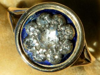 Antique Georgian 18ct Gold Enamel Rose Cut Diamond Ring
