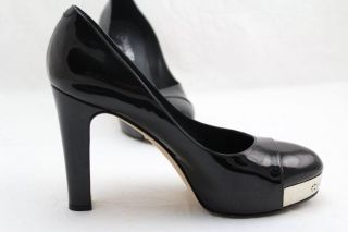 Chanel Black Patent Leather Hidden Platform Pumps 4 50 Heels Size 40 
