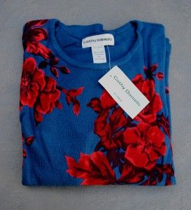 NWT $50 Very Beautiful Cathy Daniels Floral Sweater 2 Sizes Large & X 