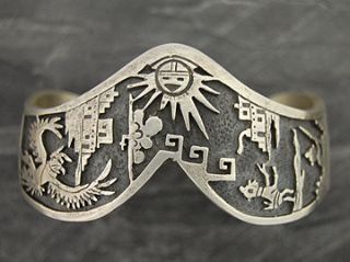 Navajo Silver Charles J Story Teller Indian Bracelet