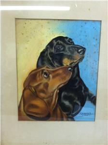   Dachshund Puppy Dogs Pastel Painting by Chandler Sinnott Listed Artist