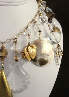 Huge 1955 Iris Lane Brass Cut Crystal Abalone Necklace