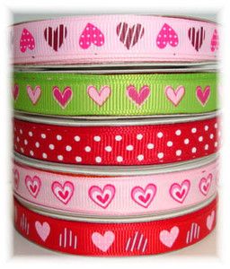VALENTINE HEART LOVE PINK RED LIME DOT GROSGRAIN RIBBON MIX 4 