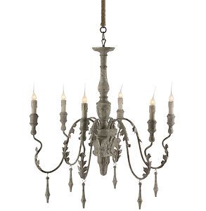 Charlemagne French Country Gray Wash 6 Light Chandelier