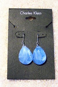 Charles Klein Baby Blue Earrings with Silver Wires Teardrop Shaped 