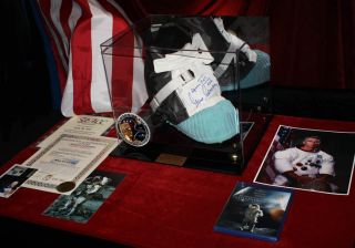 Gene Cernan Signed Moon Boot Autograph Case UACC DVD COA NASA Patch 