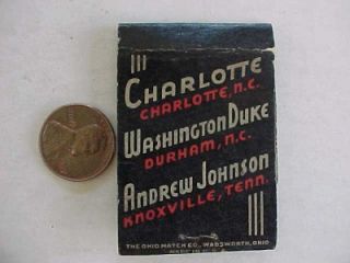 1940s WWII Era Charlotte Durham North Carolina Bland Hotels Matchbook 