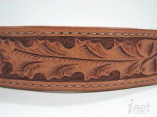 Bob Dellis Chacon Acorn Hand Tooled Leather Belt Tan
