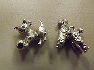   Large Poodle Cat Kitten Non Sterling Silver Plate Charm Set