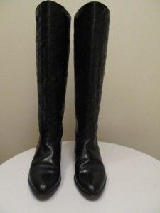 Vintage Charles David Black Leather Tall Riding Fashion Flat Boots 