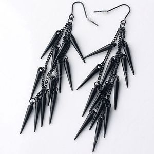 Pair Black Rivets Spike Chain Hook Dangle Earring Korean Vogue Style 