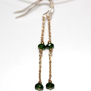   Pure Solid Yellow Gold Natural Russian Chrome Diopside Chain Earrings