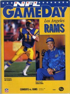   Dallas Cowboys Los Angeles Rams 1992 Program Smith Aikman Haley