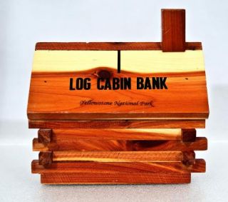 Vintage Cedar Wood Log Cabin Bank Still Souvenir Yellowstone National 