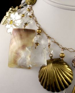 Huge 1955 Iris Lane Brass Cut Crystal Abalone Necklace