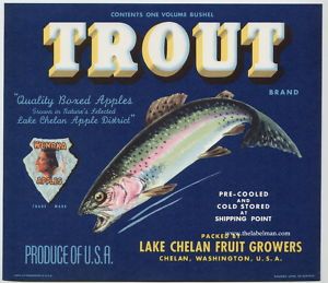 Trout Vintage Lake Chelan Apple Label Fishing Fish