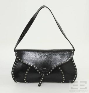 Celine Black Patent Leather & Silver Studded Shoulder Flap Bag