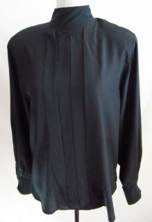 Vintage Christian Dior Chemises Pleated Front Black 10 M Blouse Shirt 