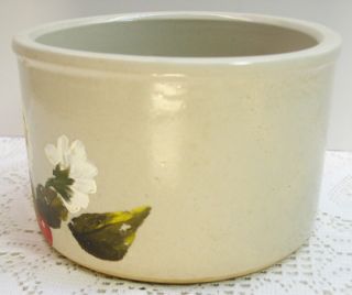   Pottery 1qt Low Jar Crock Hand Painted Cherry Blossoms Rrpco