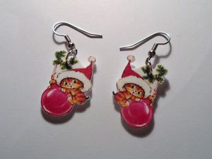 Kitten Hanging on to Ornatment Earrings Charms Cat PNE