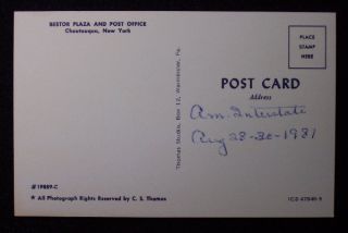 1950s Bestor Plaza Post Office Chautauqua NY Postcard