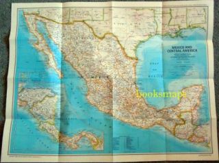 Map of Aztec World Mexico 1980 Central America Mayan Maya National 