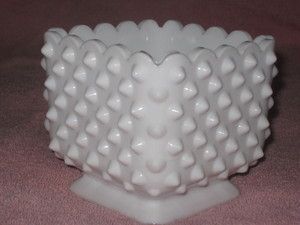 Fenton White Hobnail Milk Glass Square Vase Planter Perfect Condition 