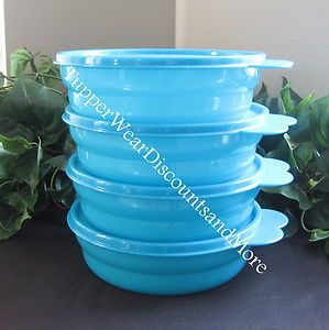   New Lot 4 Wonder Cereal Bowl Set Blue w Seals Storage Container