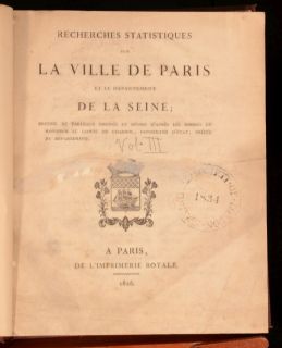 1823 4VOL Recherches Statistiques Sur La Ville de Paris Et Le 