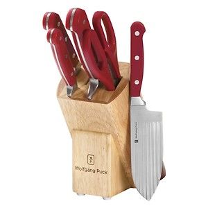 WOLFGANG PUCK 6 PIECE HIGH CARBON STEEL CHEF CUTLERY SET~W/ Wooden 