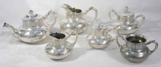   Ornately Engraved 6pc Silver Tea Set Service by Tufts of Boston