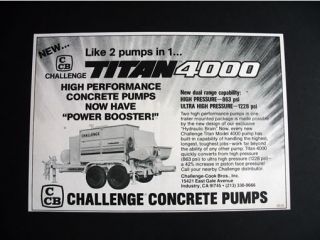 Challenge Titan 4000 Concrete Pump 1980 print Ad