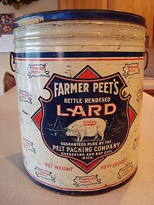   Farmer Peets Lard 50 lb Tin Can Pig Chesaning & Bay City Mich Large
