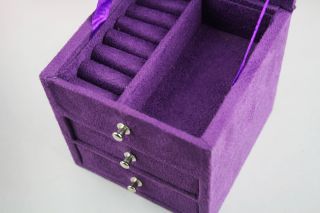 Korean Jewelry Storage Box Cute Retro Suede Earring Wooden Cosmetic 