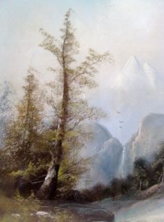 Antique William Chandler Landscape W/ Waterfall Pastel Painting