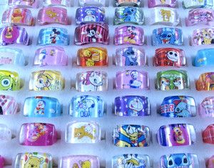 Lots 10pcs Childrens Jewelry Cartoon Character Resin Ring