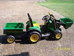 Childrens John Deere Power Loader with Trailer Kids Riding Battery Toy 