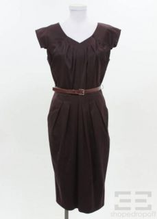 Charles Chang Lima Plum Cotton Cap Sleeve Belted Dress Size 8