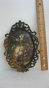   Brass Oval Picture of Flowers for Cheswick PA Souvenir Italy