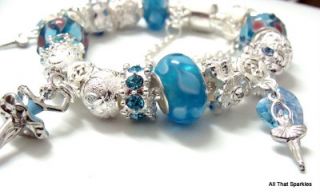 blue ballerina child girls charm bracelet fit pandora