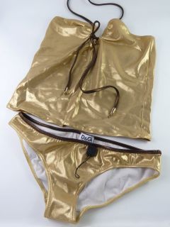 Dolce Gabbana D G Beachwear Swimwear Metallic Gold Tankini Bikini Size 