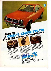 1978 CHEVROLET CHEVY CHEVETTE CAR MADE IN CHILE VINTAGE jl2 PRINT AD 