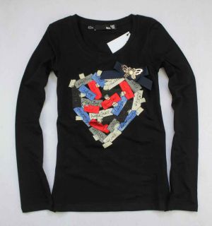   Girls Diamond Moschino Heart Black T Shirt Size s M L XL 18044