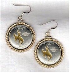 Gold on Silver Wyoming Quarter Earrings in Rope Edge Gold Filled 