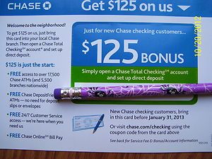 Chase $125 Gift Card Coupon Open Checking Account Direct Deposit Exp 1 
