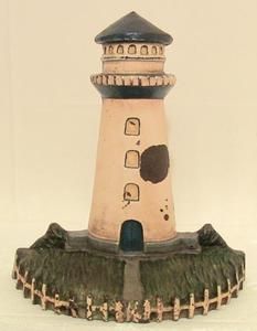 ANTIQUE CAST IRON DOORSTOP WITH LIGHTHOUSE CAPE COD STYLE MASSIVE 10 