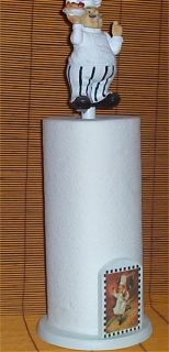 Fat Chef Paper Towel Holder Figurine Wood Bistro Decor White Brick