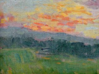   Antique Oil Painting Meadow at Sunset by Arthur Wesley Dow